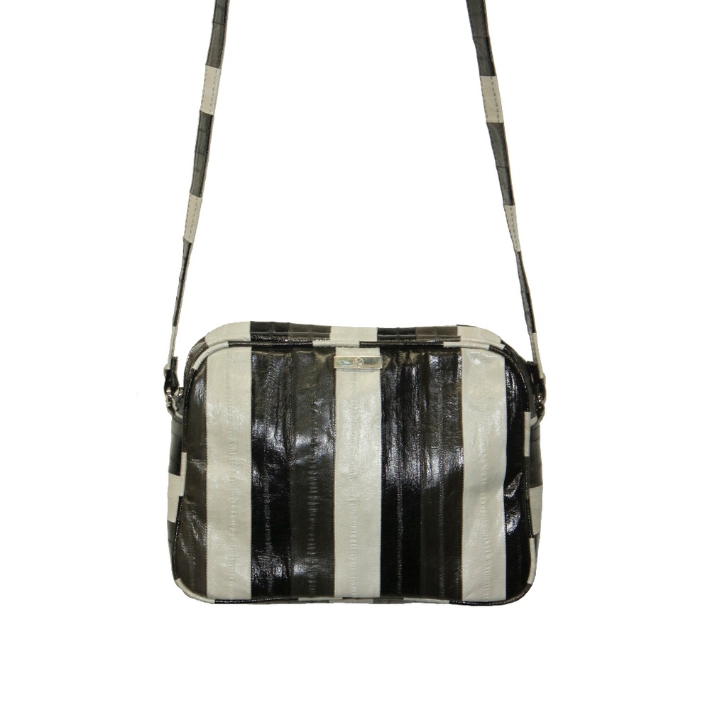 Venice Cross-Body, Black/White Eel Skin Handbag